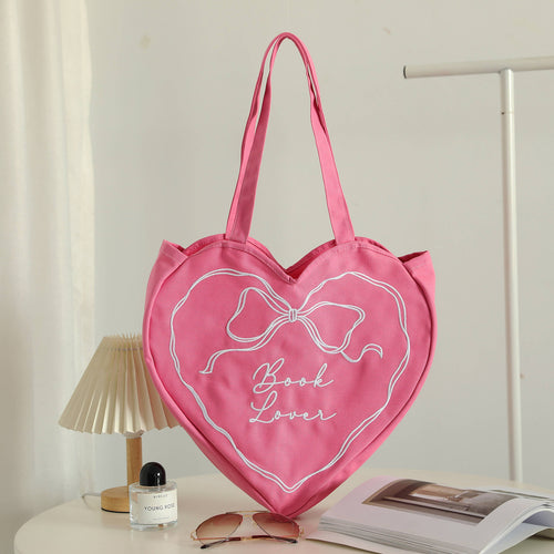 Book Lover Heart Embroidered Tote Bag, Reader Bag, Bookish