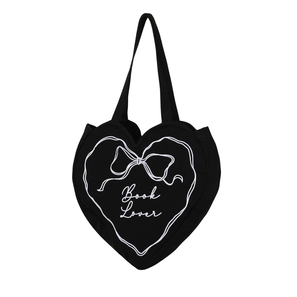 Book Lover Heart Embroidered Tote Bag, Reader Bag, Bookish